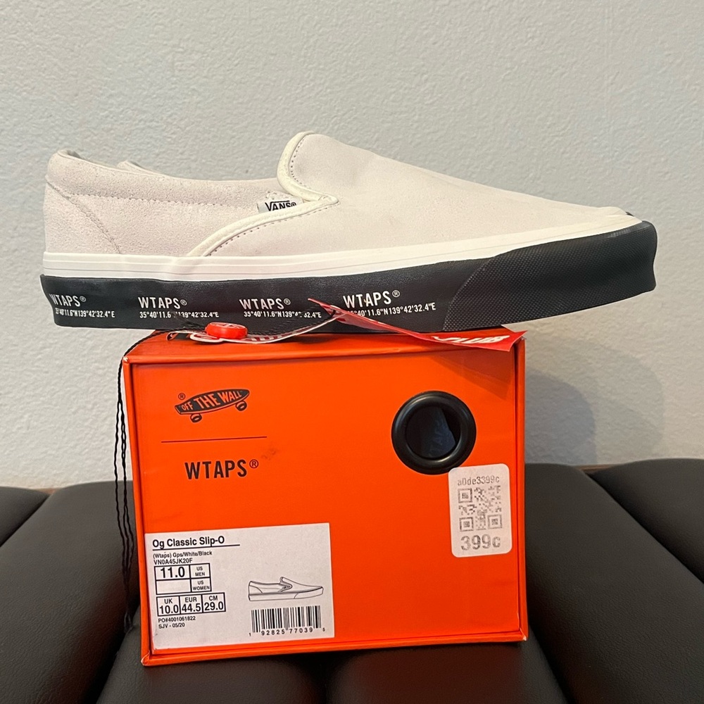 Vans WTAPS white suede slip on, size US 11
